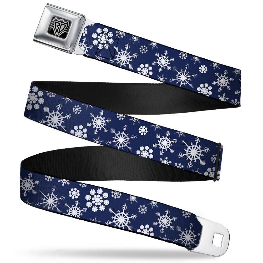 4170 Seatbelt Belt - Snowflakes Blue/White - 1.5" Wide - 32-52 Inches in